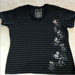Disney Mickey Mouse V-Neck Striped T-Shirt - Black